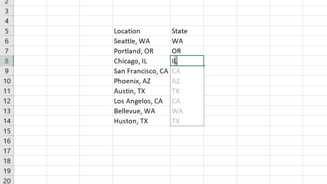 Excel Flash Fill's on-canvas interaction