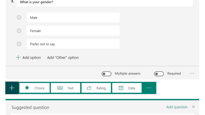 Suggested options triggered in Microsoft Forms