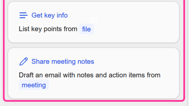 M365 Chat your copilot for work- What’s new? What’s the latest from person, organized by emails, chats and files? Get key info- list key points from file. Share meeting notes. Draft an email with notes and action items from meeting.