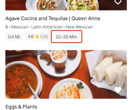 Uber Eats estimating time to get food.
