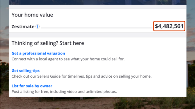 Zillow estimating home value.