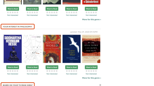 Goodreads shows explanations based on user behavior.