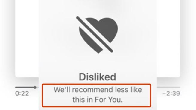 Apple Music indicates feedback will improve service for user..