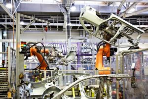 Robots in a car factory