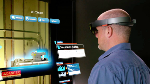 Man using Hololens to view information
