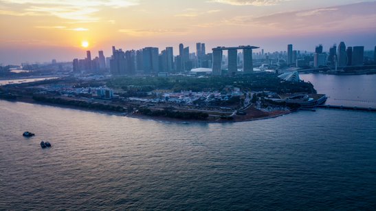 a large body of water and a city skyline