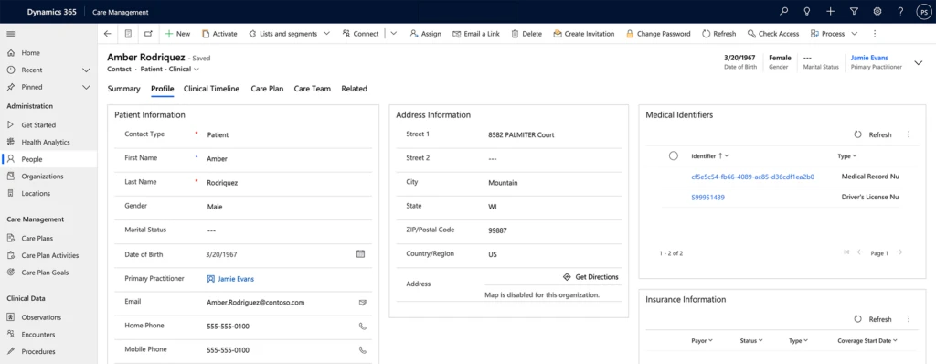 Screen capture of clinical form highlighting important patient information