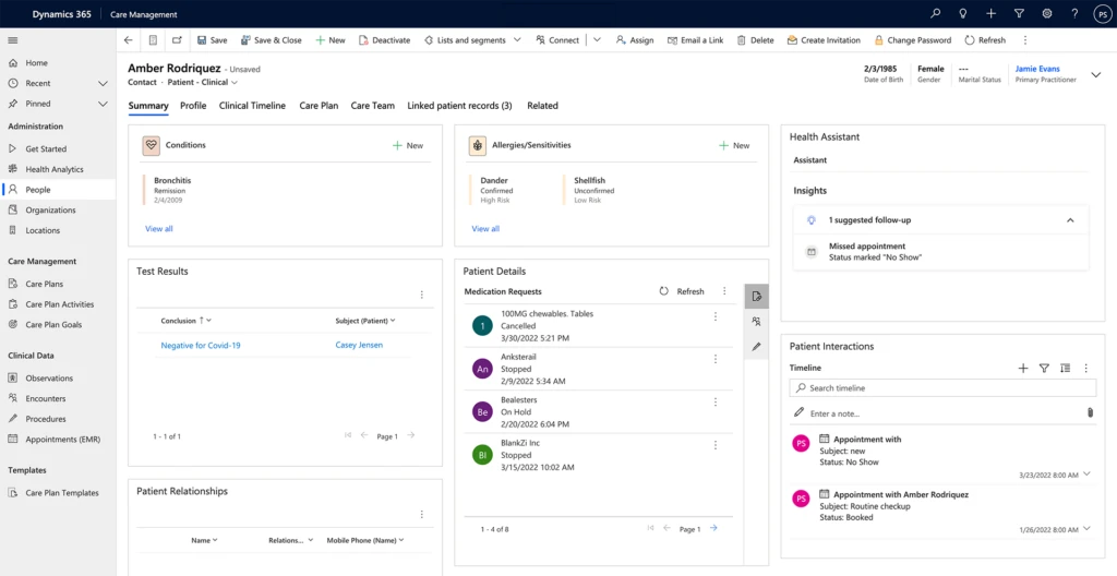 Screen capture of non-clinical patient information view.