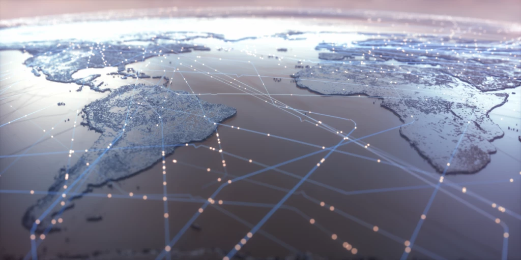 World map showing connections, illustration