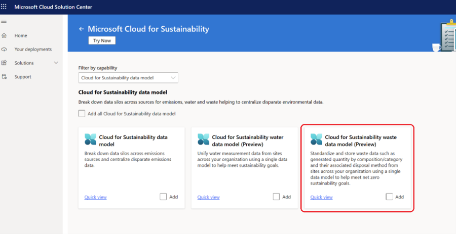 Setting up the Microsoft Cloud for Sustainability waste data model in the Microsoft Cloud Solution Center