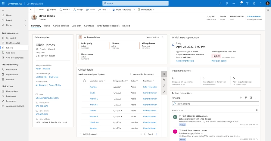 Care management patient summary page.