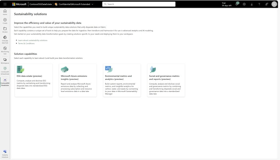 Screenshot of main menu showing the four solution capabilities.