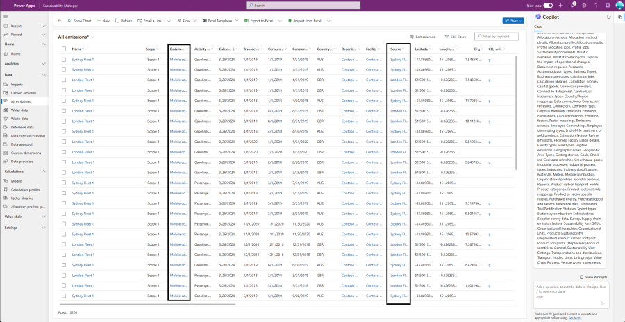 Screenshot of how to trace underlying activity data using the activity to emissions traceability feature within Microsoft Sustainability Manager.