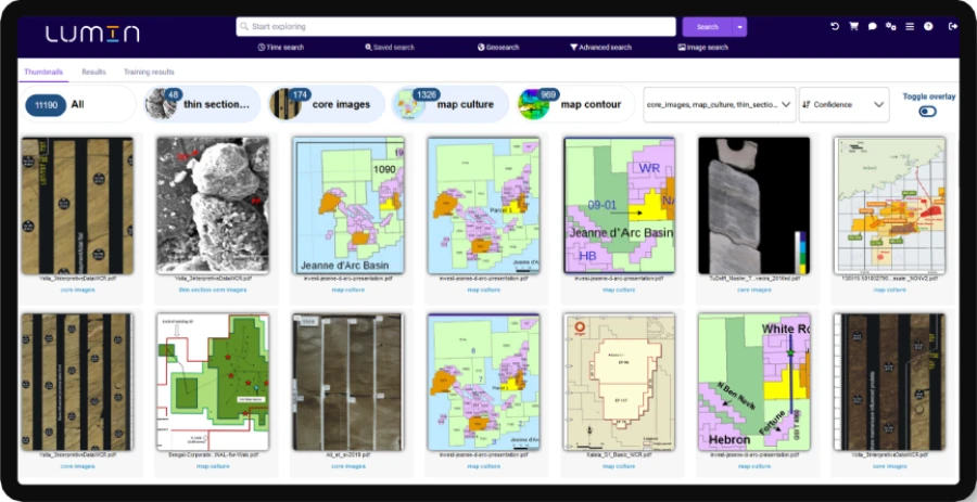 LUMIN user interface reveals images of subsurface figures from pdfs and other document types. 