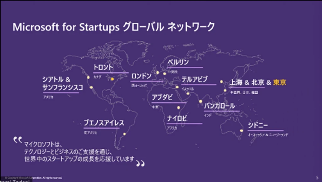 Microsoft for Startups グローバル ネットワーク世界地図