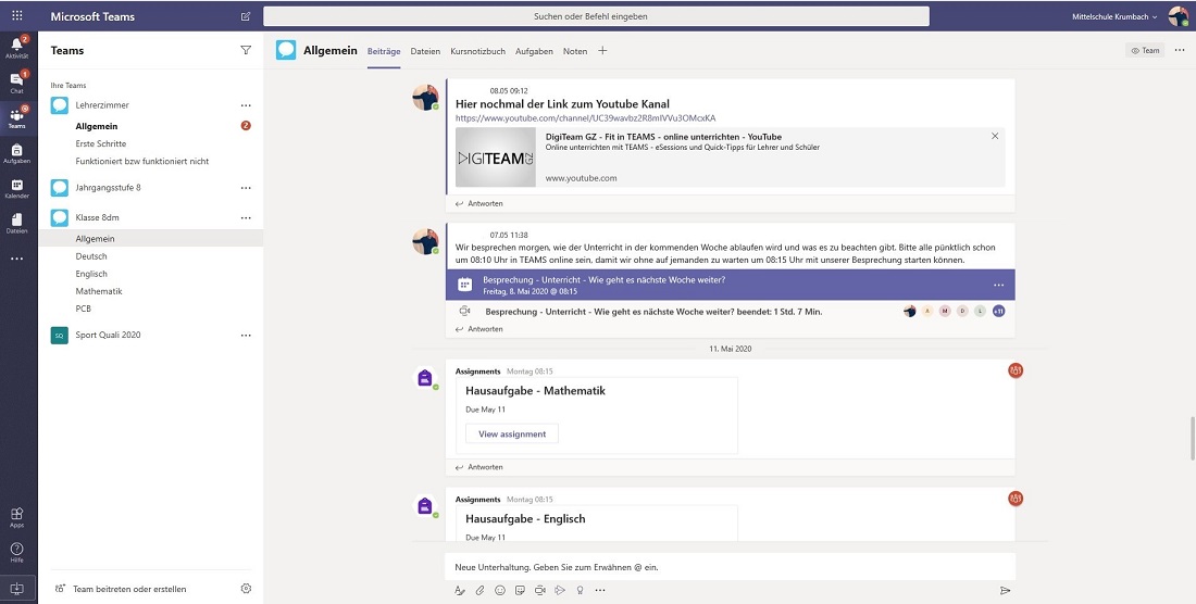 Ein Screenshot von Microsoft Teams im Unterricht