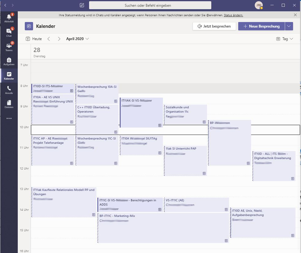 Printscreen von Microsoft Teams Kalender