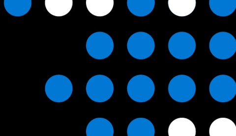 Schwarzer Hintergrund mit blauen und weißen Kreisen.