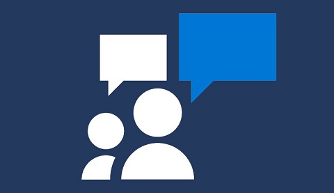 Eine Grafik mit zwei stilisierten Personen im Gespräch