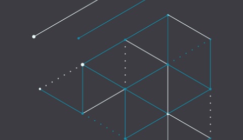 Blaue und weiße Linien und Punkte auf dunkelgrauem Hintergrund