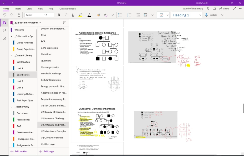 My OneNote whiteboard planning page