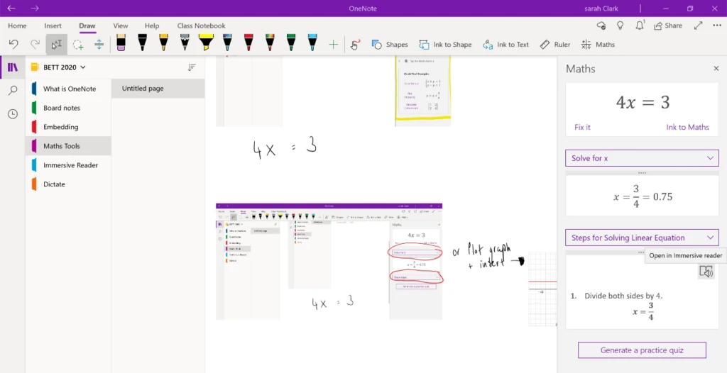 Using the tools in OneNote to understand maths