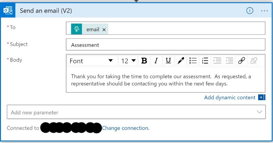 An email being drafted in the 'Send an email' dialog.
