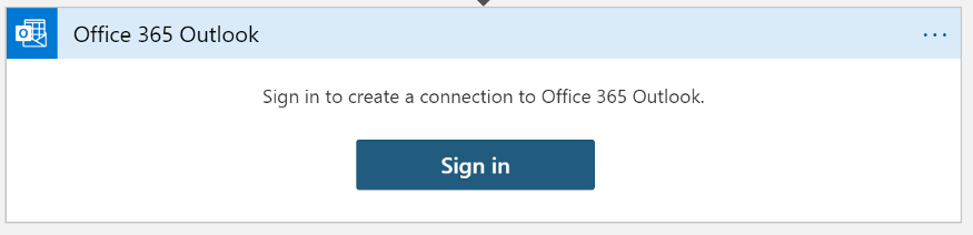 A screenshot showing the need to sign in to create a connection to Office 365 Outlook.