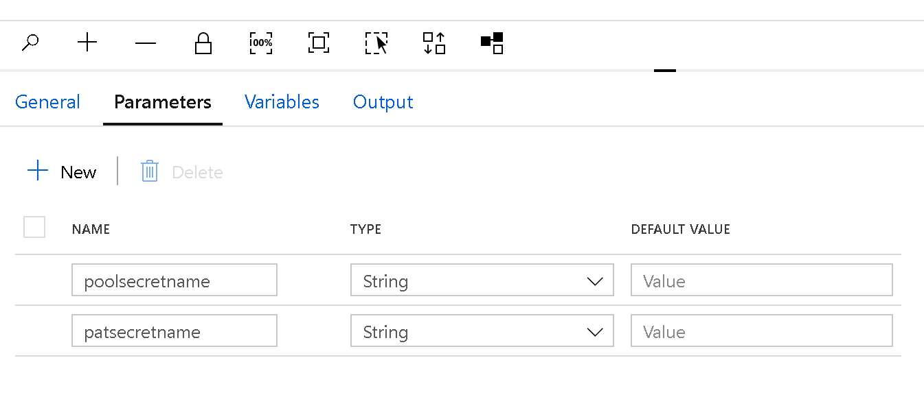 The parameters section in the new pipeline