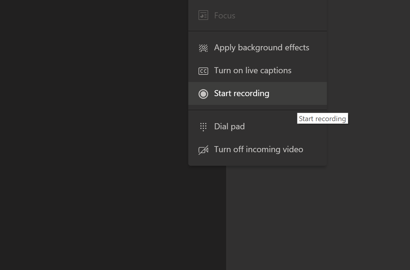 Screenshot of how to record a Microsoft Teams meeting