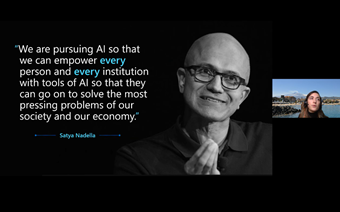 A picture of Satya with a quote on ethical AI