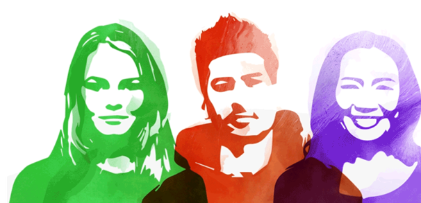 Illustration stylisée de trois personnes.