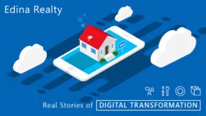 A pop-up house on a smartphone, "Edina Realty. Real Stories of Digital Transformation"