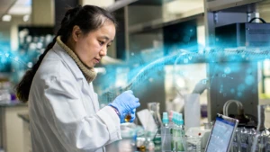 female doctor in a lab conducting research