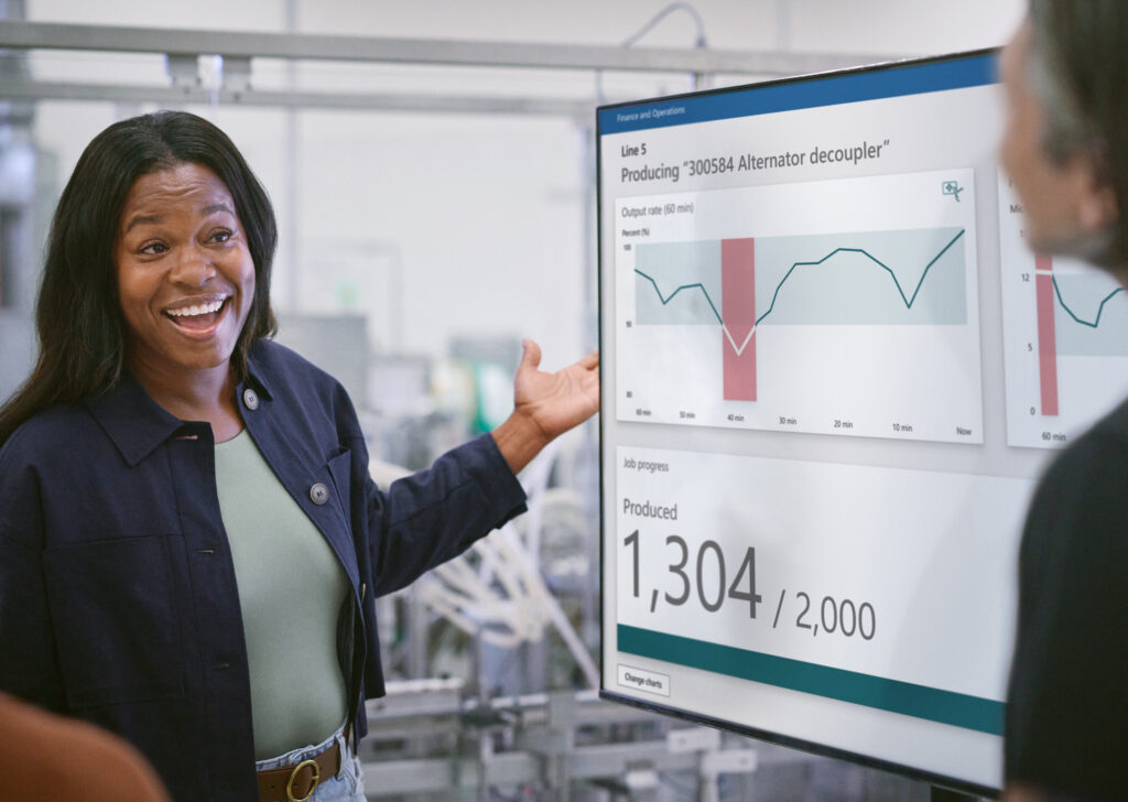 Azure solution in manufacturing. Empowered floor operations manager able to make intelligent decisions and give confident direction to an employee based on data analytics and insights powered by Azure.