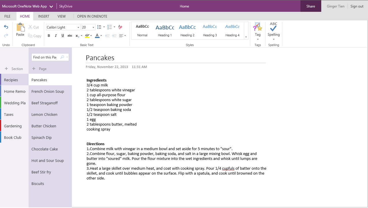 Updates to the OneNote Web App navigation pane