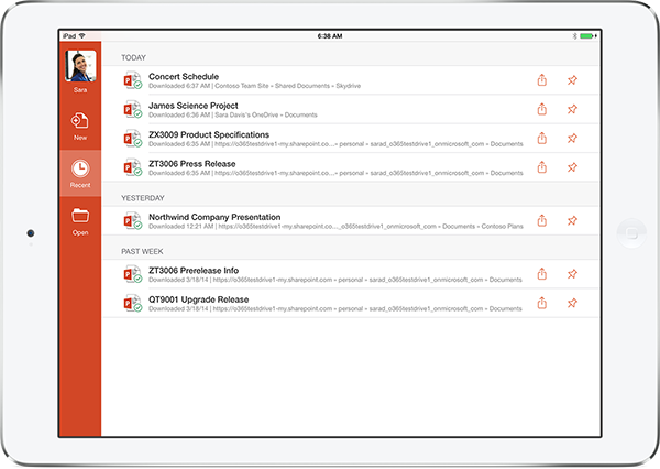 PowerPoint Recent on iPad