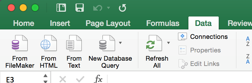 Working with external data in Excel 2016 for Mac 1