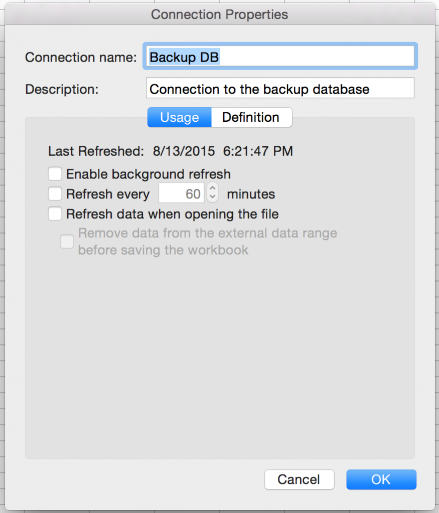 Working with external data in Excel 2016 for Mac 3