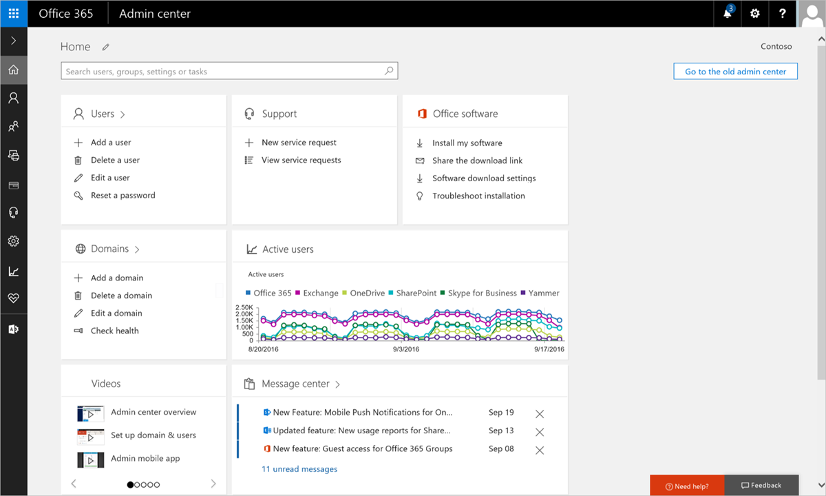 Office 365 administration announcements: new admin center reaches general  availability and introducing the Service health dashboard | Microsoft 365  Blog