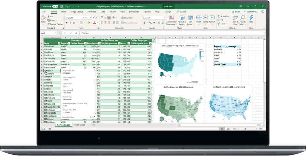 Image shows the Geography data type in Excel.