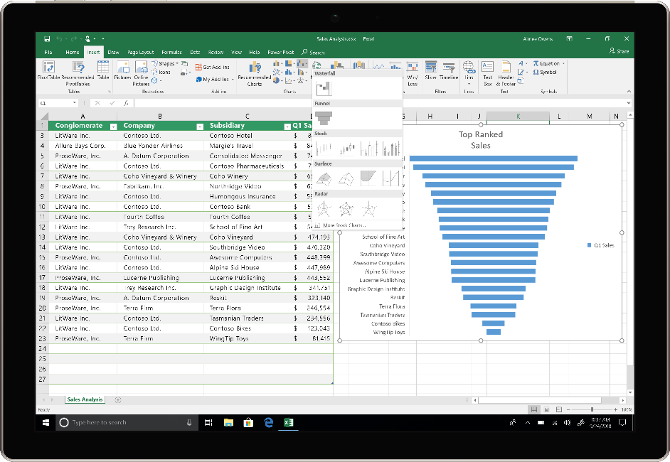 Un'immagine mostra un dispositivo che utilizza Excel in Office 2019.