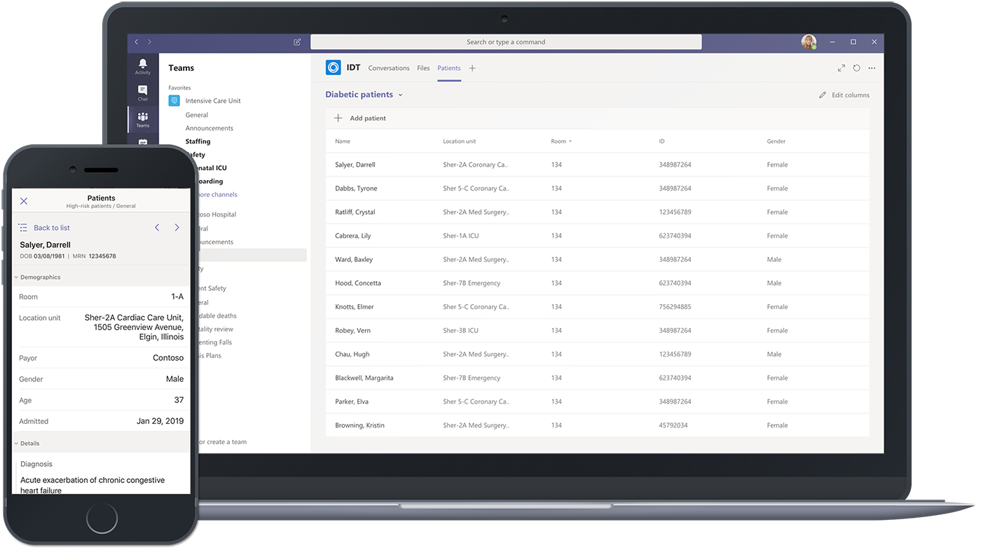 Image of a laptop and a PC displaying Microsoft Teams.