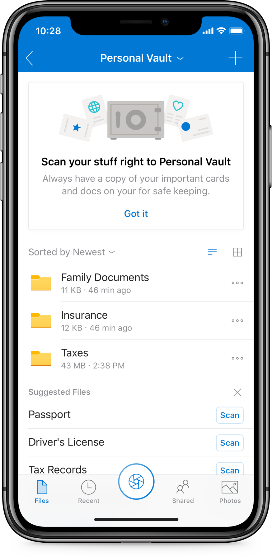 Imagem mostrando a opÃ§Ã£o de verificaÃ§Ã£o do OneDrive Personal Vault para arquivos enviados.