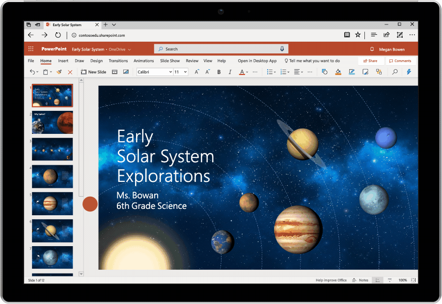 Animated image of Inking used in PowerPoint on a pop quiz about the solar system.