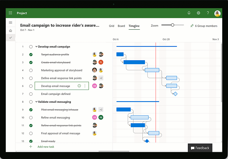 Animated image of a timeline being worked on in Microsoft Project.