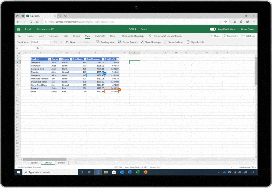 Animated image of Sheet View being selected by an Excel user.