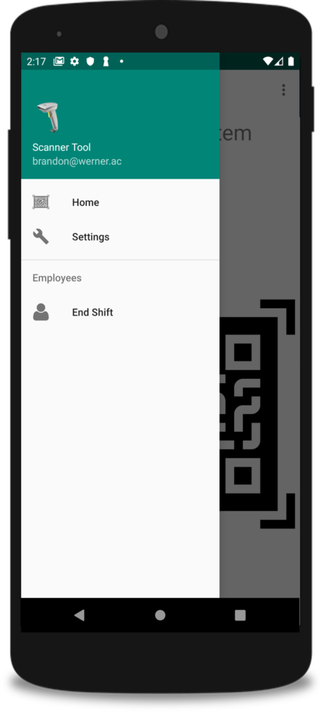 Image of shared device sign-out used on a shared Android device used as a scanning tool.