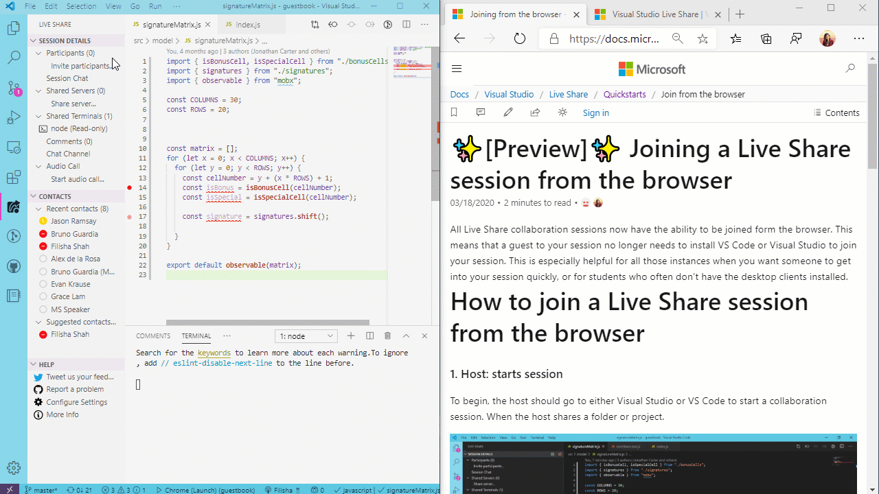 Animated image showing Visual Studio and Visual Studio Code working side by side.