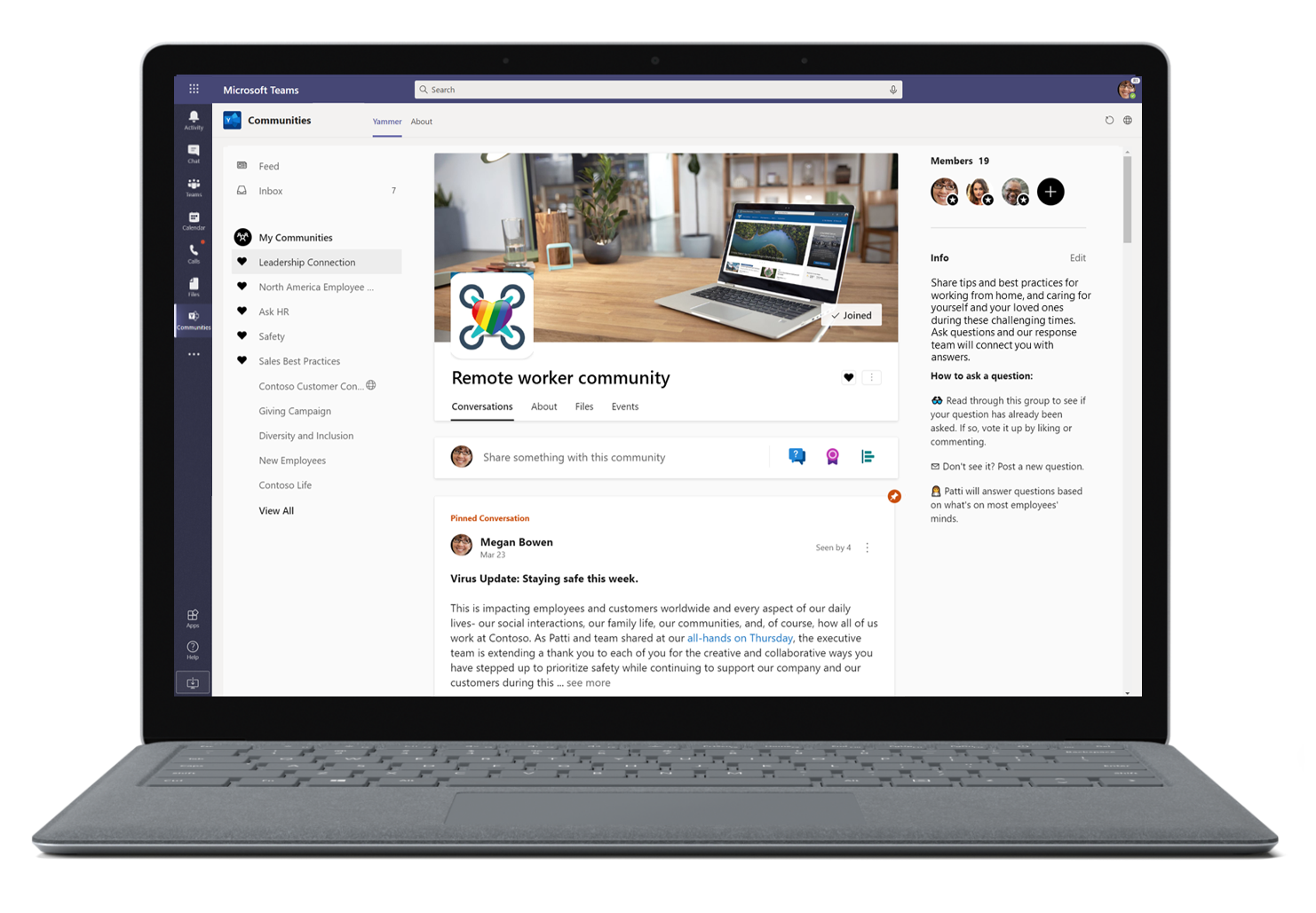 Immagine di una comunità di lavoratori remoti in Microsoft Teams.